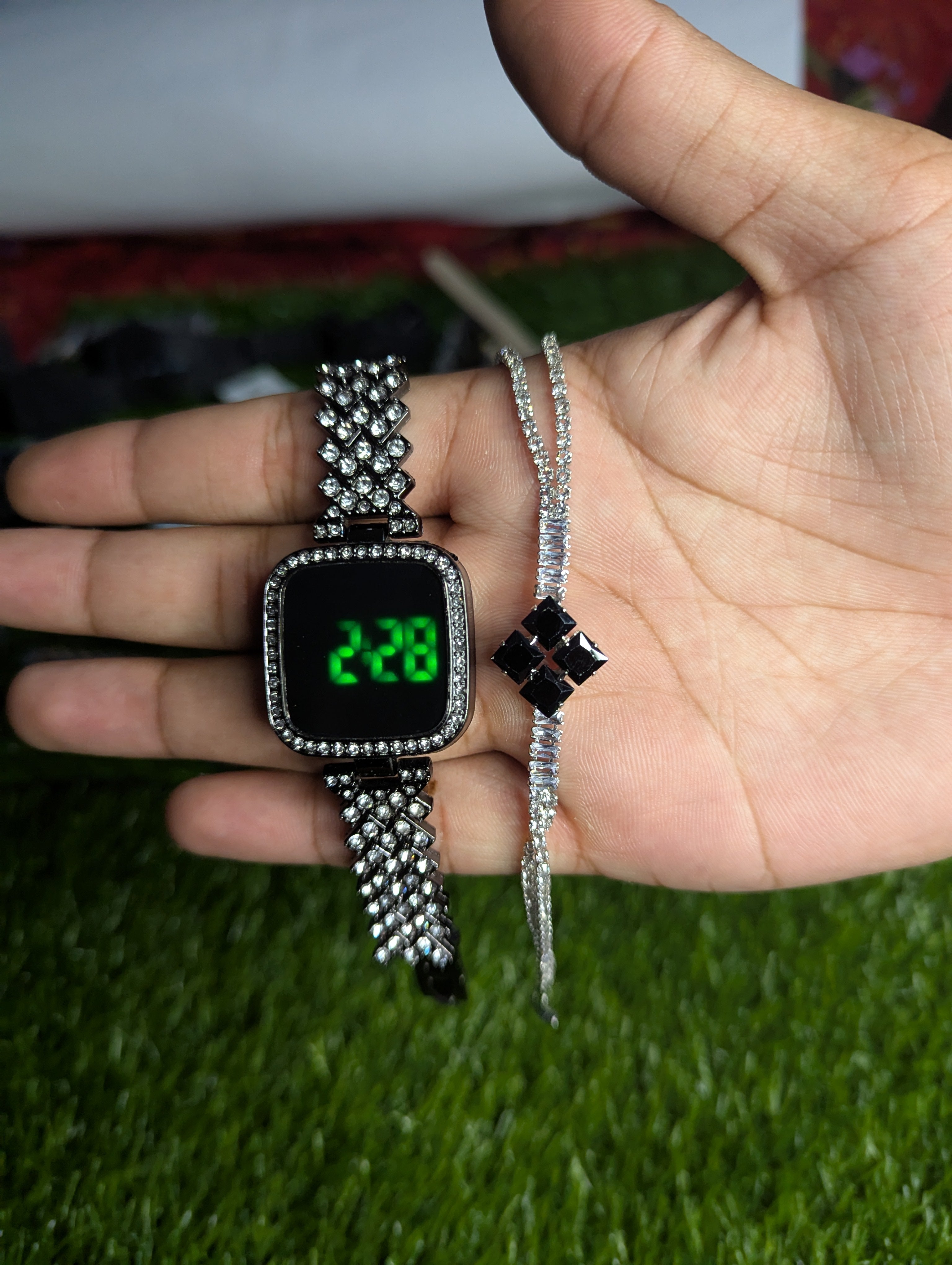 Full Diamond Touch Screen LED Watch for Women Girls with free Breslate - Steel Chain with Diamonds Ladies Watches for Female Women Girl-Digital Watch