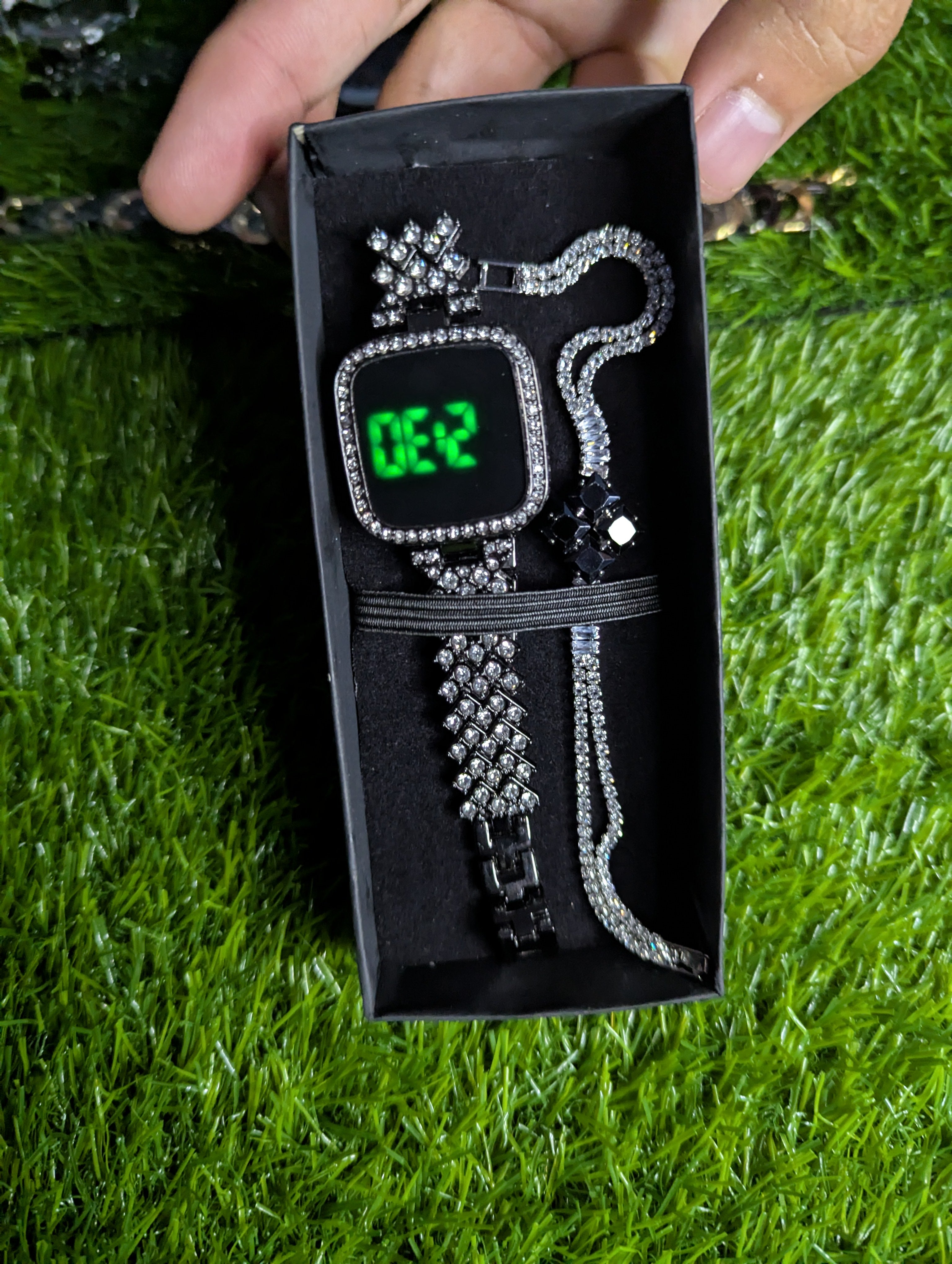 Full Diamond Touch Screen LED Watch for Women Girls with free Breslate - Steel Chain with Diamonds Ladies Watches for Female Women Girl-Digital Watch